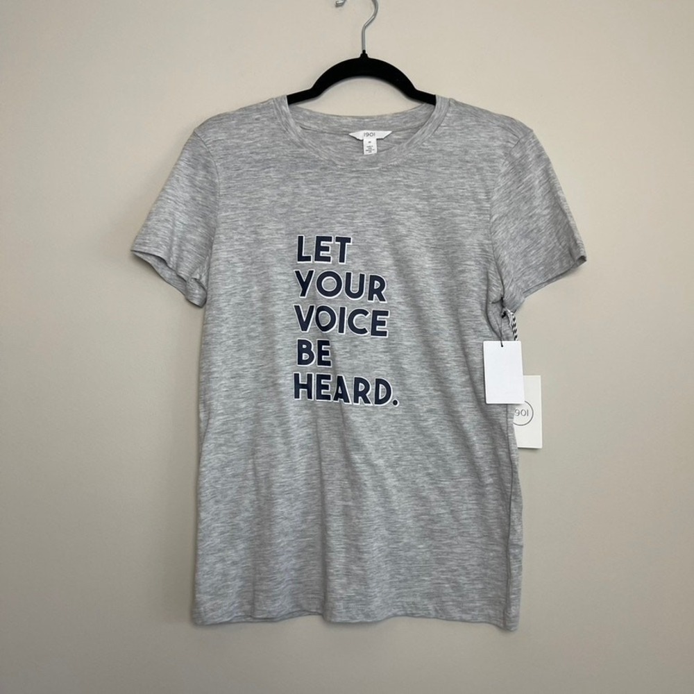 NWT 1901 Let Your Voice Be Heard‎ Graphic Gray T Shirt Women's Sz M